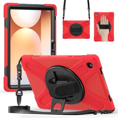 Image of ProElite Cover for Galaxy Tab A11 Plus 11 inch 2025 Cover, Rugged 3 Layer Armor case Cover for Galaxy Tab A11+ 11 inch 2025 with Hand Grip & Rotating Kickstand with Shoulder Strap, Red