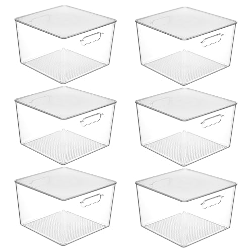 Vtopmart 6 Pack Extra Large Clear Stackable Storage Bins with Lids, 11inch Organizer Bins with Handle for Onions and Potatoes, Plastic Containers for Pantry, Freezer, Kitchen, Closet Organization