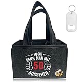 Satiskid Männerhandtasche Bier Geschenke, Flaschentasche 6 Flaschen Mit Flaschenöffner, Lustige Geschenke für Männer Frauen Freund Geburtstag, Bierträger für Bierliebhaber (50th)