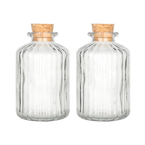 Magic Season Decorative Glass Bottles (5 fl. oz Vertical Stripes Round Bottles / 2 Pcs)