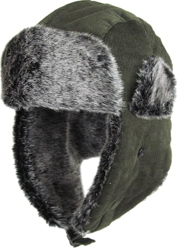 KBW-603 OLV Corduroy Aviator Trapper hat Trooper Ear Flaps Ushanka Eskimo Russian Warm Winter Cold Olive