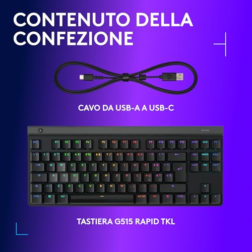 Tastiera da gioco cablata a basso profilo 515 RAPID TKL, tastiera da gioco per PC completamente personalizzabile con interruttori analogici a basso profilo, attivazione rapida, porta USB-A - Tastiera gaming - Immagine 8