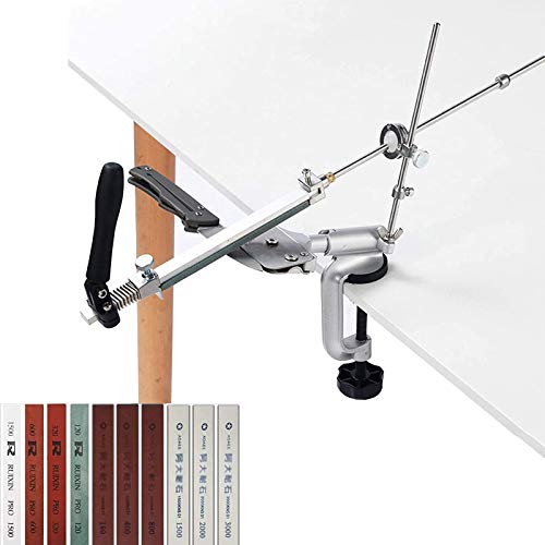 XIJIANG Kitchen Knife Sharpeners, Professional RX-008 Knife Sharpener Knife Sharpening Kit System, with 10 Whetstones, Stainless Steel, 360° Flip Design, Blades Fine Grinding Polishing Tool