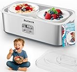 Suteck Yogurt Maker - Stainless Steel Yogurt Makers with Adjustable Time & Temp Control，Automatic Shut-Off & Constant Temper for Homemade Greek, Probiotic Yogurt, BPA-Free 2 Yogurt Bowls (2 Quart)
