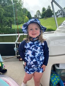 Image of Funky Junque Girls 3 Piece UPF 50+ Matching Long Sleeved Rash Shirt Bucket Hat Bathing Suit Swimsuit Set