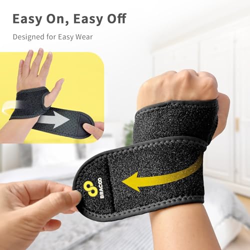 Bracoo Wrist Brace Compression Wrap – Adjustable Support Strap for Carpal Tunnel, Tendonitis, Arthritis, Pain Relief – Fitness & Weightlifting Wristband – Left or Right Hand – WS10