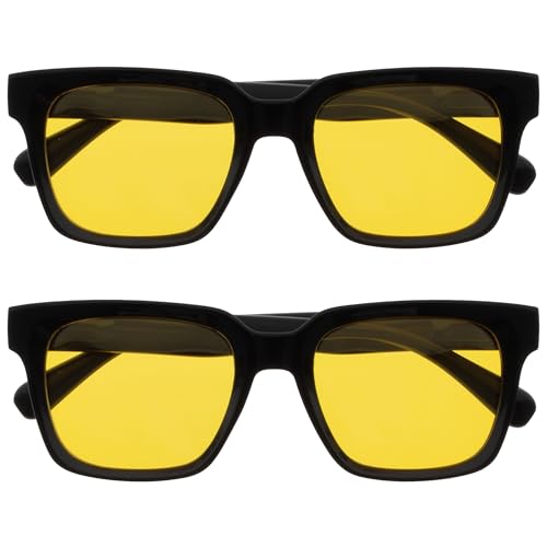 OPULIZE ERA Blue Light Glasses for Women Men, Oversized Frame with Yellow Polarised Lens and UV400 Protection, Anti-Reflective & Anti-Glare, Outdoor & Driving Glasses, Black (Pack of 2)