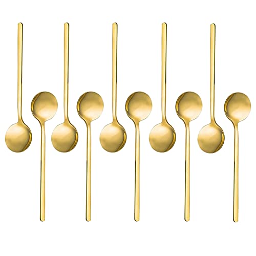 FUWIND 10 Cucharas de Café Expreso de Acero Inoxidable para Café, AzúCar, Postre, Pastel, Helado, Sopa, Antipasto (Dorado)