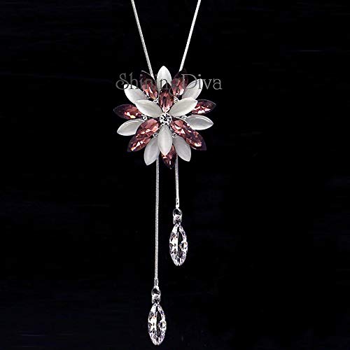 Image of Shining Diva Fashion Crystal Flower Stylish Long Chain Pendant Necklace for Women and Girls