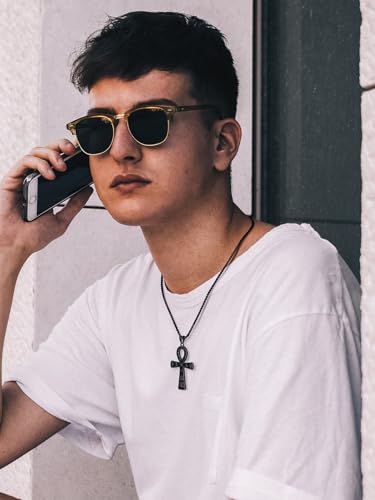 Stainless Steel/Gold/Black Plated Ankh Cross Pendant Necklace for Men Women with Wheat Chain Religious Jewelry(with Gift Box)4