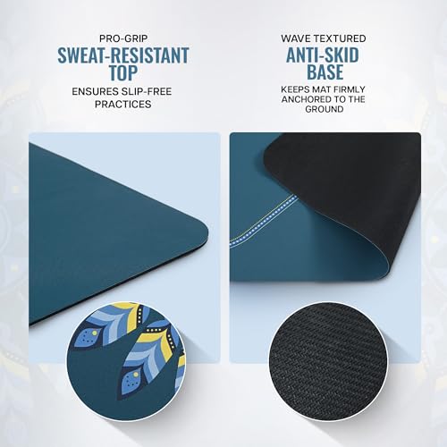 Image of WiseLife PU Alignment Rubber Professional Yoga Mat + Carry Strap - Extra Thick Extra Long Extra Wide Exercise floor mat for Gym, Workout, Fitness, Yoga and Pilates) PURE PU Leather & Natural Rubber ( Frosted Blue 6mm )