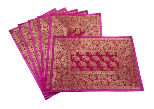 Image of Diwali Room Decor Silk Table Runner Placemats Tea Coaster Set for Living Room 4 to 6 Seater Dinning Table Table Mat Set Centre Table Top Decor Pack of 13 Pcs (Pink)