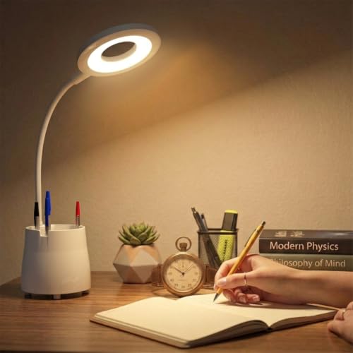 Image of fizzytech 360 Flexible LED Desk Lamp with Pen Holder & Mobile Stand - Touch Control Adjustable Table Light for Reading, Studying, Office & Home Use (White)