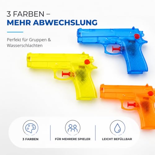 3X Wasserpistolen Set 12 cm für Kinder & Erwachsene - mit hoher Reichweite - Wasserspritzpistole Spritzpistole klein mini für Kinder