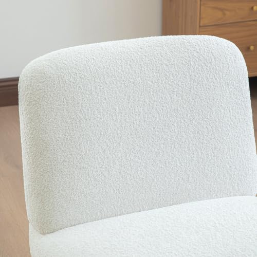 Set di 2 poltrone imbottite con gocce di pioggia egiziane in tessuto avorio con gambe in legno massello, sedia senza braccioli per soggiorno, camera da letto, sala d'attesa