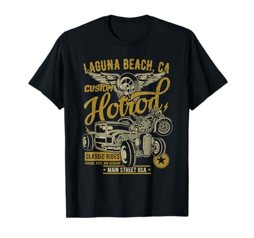 Laguna Beach CA USA Estilo envejecido Vintage Hotrod Diseño Camiseta