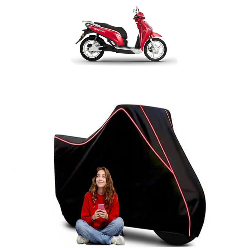 Image of COkhi 90 Electric Scooty Bike Cover Water Resistant Outdoor Use Universal Fit Scooters Motorcycles Heavy Duty UV Protection Dust Rain Scratch Resistant Elastic Bottom Black Blue Piping
