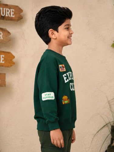 Image of KiddoPanti Boys Solid Round Neck Full Sleeve Fleece Sweatshirt | 60% Cotton 40% Polyester | Soft Warm Winter Pullover | Ribbed Cuffs & Hem | Casual Winter Sweatshirt for Kids