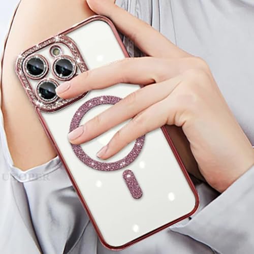 Image of Cute Compatible with iPhone 15 Diamond Glitter Case,Luxury Bling Rhinestone Soft Clear TPU Bumper Case,Compatible with MagSfe and Camera Lens Protection Cover for Women Girls (Pink)