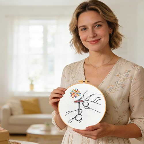 Image of Beginner Embroidery Starter Kit, Easy Hand Embroidery Kits for Beginners Adults, Stamped Cross Stitch Kits for Beginners Adults Craft Kits for Women, Entire Set of Embroidery Supplies & Video Tutorial