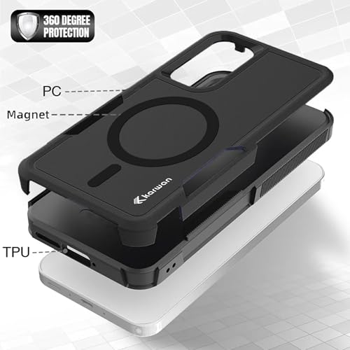 Image of KARWAN Shockproof Back Case Cover Compatible with Samsung S24, Heavy Duty Case with Camera Protection,Dual Layer Rugged Protection with MagEaze Mag-Safe Wireless Charging (Black)