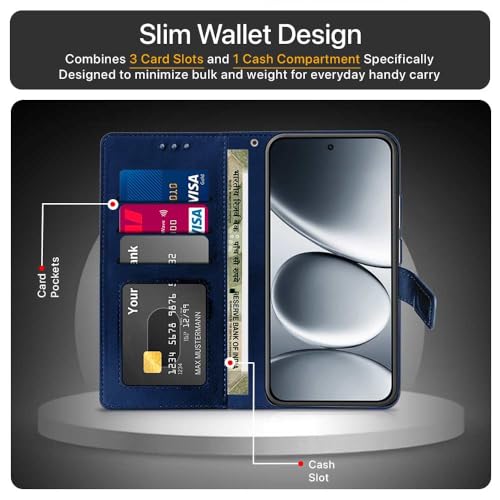 Image of WOW IMAGINE Shock Proof Flip Cover Back Case Cover for Redmi Note 15 Pro 5G (Flexible | Leather Finish | Card Pockets Wallet & Stand | Blue)