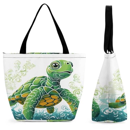 Tote Bag for Women Cartoon Turtle Pattern Printed Large Women Casual Shoulder Bag Reusable Shopping Handbag Grocery Bags for Work Travel