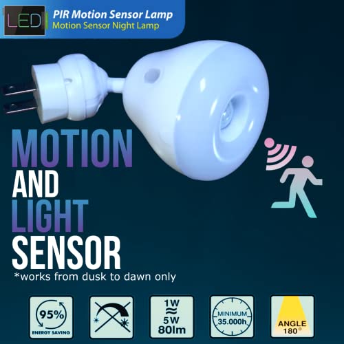 Image of Plug in Wall AC Outlet Dusk to Dawn Motion Activated Directional Plug in Wall LED Bright Night Light Indoor 5W 6500K Flexible Adjustable Neck for Basement Garage Ceiling Hallway Bathroom