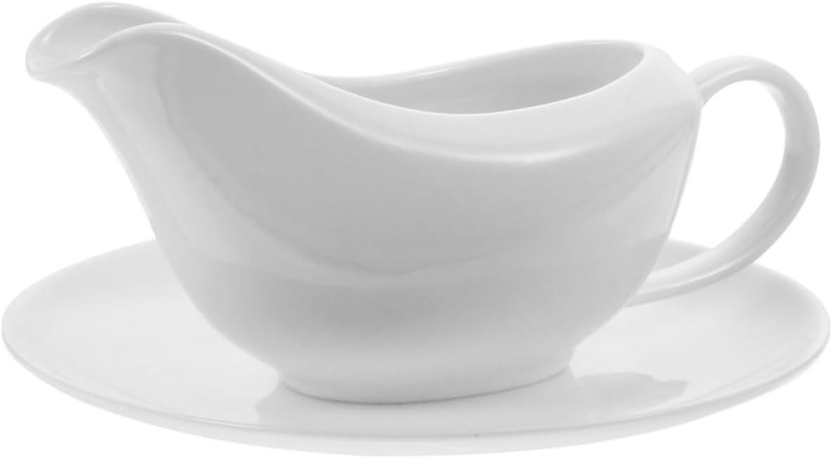 Luxshiny Ceramic Gravy Boat with Dripless Pour Spout and Saucer Restaurant Sauce Container for Dining Freezer Safe Condiment Bowl for Sauces Dressings and Gravy Serving
