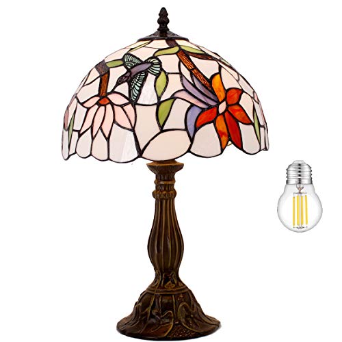 Image of WERFACTORY Tiffany Lamp Stained Glass Hummingbird Style Table Lamp 18 Inch