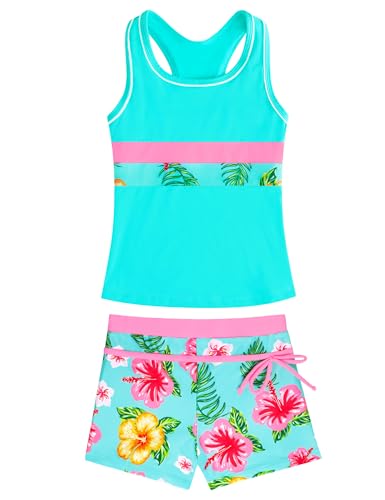 Image of Girls Swimsuits 2 Piece Summer Boyshort Bathing Suit Rash Guard Swimwear for Kids Child Beach with Sun Protection