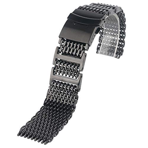 Correa de reloj de 20 mm, 22 mm, 24 mm, acero inoxidable, diseño de malla negra, correa de repuesto duradera para hombres y mujeres + 2 pulseras de resorte (ancho de la correa: 20 mm), buena