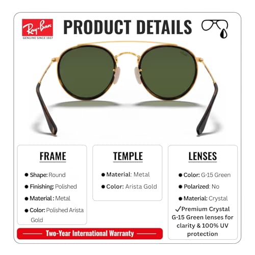 Image of Ray-Ban RB3647N ROUND DOUBLE BRIDGE Round Shaped Sunglasses for Men & Women with Official RAYBAN Eyewear Kit