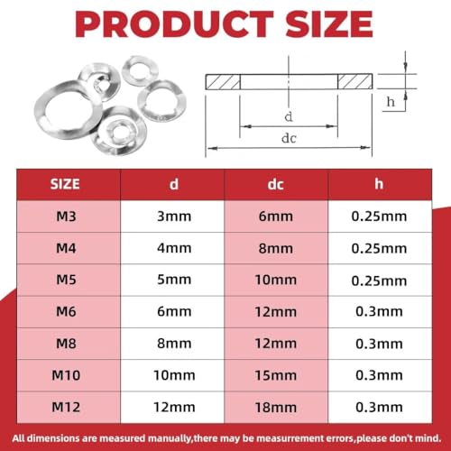 350PCS Spring Wave Washer Gasket Assortment Kit, M3 M4 M5 M6 M8 M10 M12 Wavy Wave Crinkle Spring Washers Sets, 304 Stainless Steel Metric Wave Spring Washer for Screw Bolt by AIMUNOK - Image 2