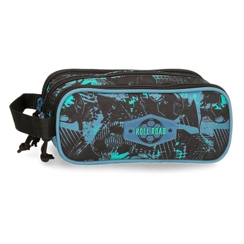 Roll Road Soccer, estojo escolar, estojo infafntil, neecser infantil, fabricado em poliéster., Preto, Estojo triplo