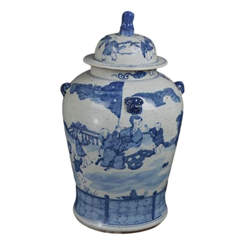 19" Antique Like Finish Blue and White Ginger Jars Porcelain