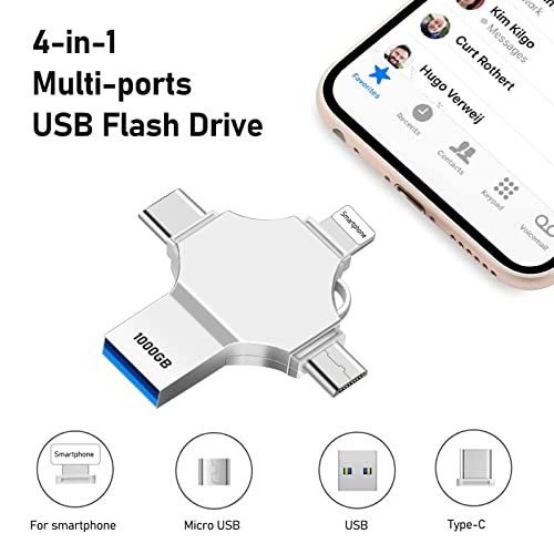 Corfurio 1Tb Thumb Drive Usb Flash Drive For Smartphone 4 In 1 Photo Stick Memory Stick 3.0 High Speed 1000Gb Metal Usb Drive External Storage For Computer Smartphone Laptop Android #TOP1