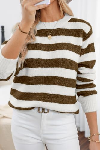 Image of Dokotoo Sweaters for Women 2026 Crewneck Striped Cute Color Block Fall Winter Knitted Pullover Tops