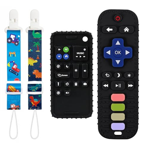 Image of Kpblis Baby Teether Toys, 2 Pcs Remote Control Shape Teething Toys and Phone Shaped Teether for Baby, Silicone Teethers for Babies 6-12 Months, Early Educational Sensory Toy - Black,Black