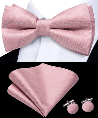 Image of Dubulle Mens Paisley Striped Bowtie Set Pre-tied Bowtie for Men and Pocket Square Set Wedding Business