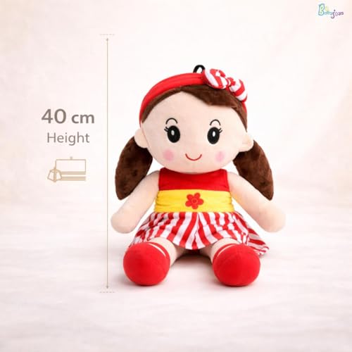 Image of Cute Soft Baby Doll Plush for Kids | Plush Stuffed Toy Doll for Girls & Boys | Super Soft Cuddly Hug Toy Doll | Washable Plush Doll for Girls - 40 CM (Red)