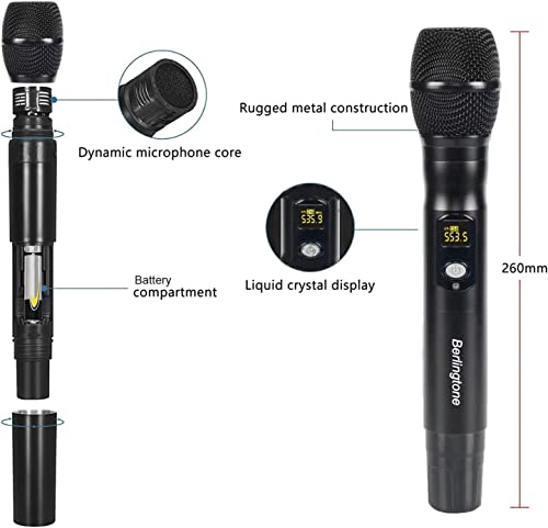 6 Channels Professional Uhf Wireless Handheld Dynamic Microphone System, Fixed Frequency Channel, With 6 Independent Antenna Metal Mic - Receiver, Church, Dj, Concert, Up To 260Ft Range With Open Area #TOP4