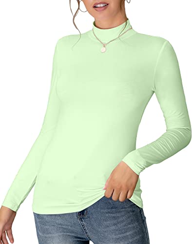 MANGDIUP Women's Mock Turtle Neck Long Sleeve Pullover Tops Slim Fit Basic Lightweight Soft T-Shirts (Mint Green, Medium)