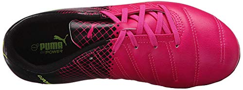 Puma Unisex-Child Evopower 4.3 Firm Ground Soccer Shoe, Pink Glo/Safety Yellow, 4 B US Big Kid2