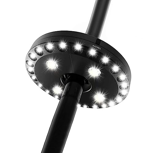 LED Parasol Umbrella Lights,maxant Outdoor Patio Umbrella Light with 28 Clear Bulb Battery Operated Cantilever Parasol Lights 3 Level Dimming,for Backyard,Camping Tents (Black)