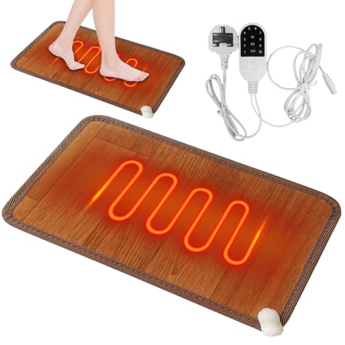 Heated Floor Mat, 30x50 CM Heated Rug, 230V Under Desk Foot Warmer with 10 Temperature Levels & 3 Timers Settings Water-Proof for Office Home (UK Plug)