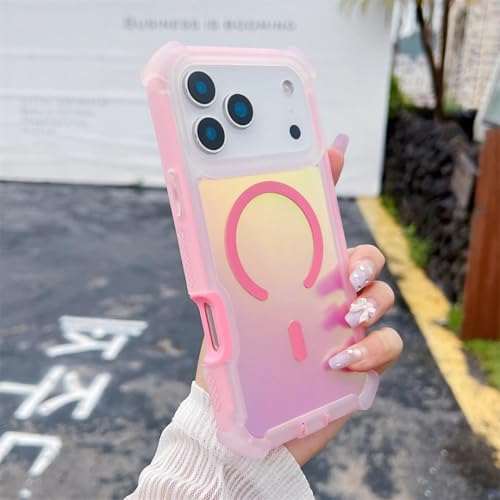 RNOZX iPhone 16 Pro�p�}�O�l�b�g���P�[�X�A�F���ς�郌�[�U�[���C�g�t�����C�����X�ϏՌ��J�o�[�iiPhone 16 Pro�p/�s���N�j