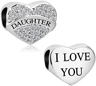 KunBead Jewelry I Love You Heart Crystal Mum Sister Daughter Auntie Nana Dad Bead Charms Compatible with Pandora Bracelets