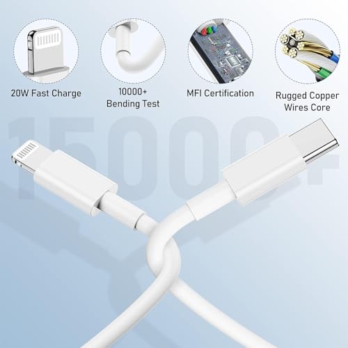 Image of Mudo USB Type C To Lightning-Cable 20W [Mfi Certified + 6 Month Warranty] Fast Charger Cable Compatible With iPhone 14 /13 /12 /11 /X /XS /XR /8 /Plus, iPad Mini /Pro /Max,, 1M, White