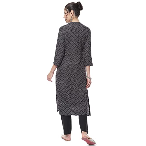 Image of Rangriti Black Liva Straight Kurta for Women